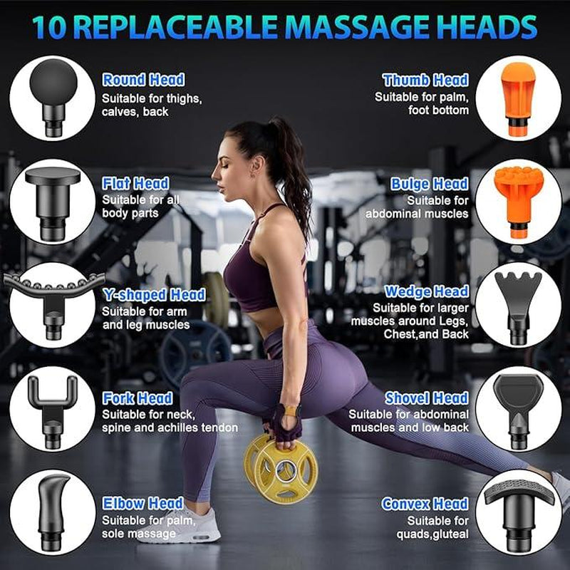 TOLOCO Massage Gun, Muscle Deep Tissue Massage Gun, Percussion Massage Gun with 10 Replacement Heads.