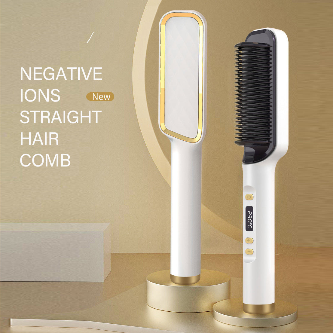 Hair Straightener Brush - Upgraded Ionic Plus Straightening Brush with Dense Bristles, 16 Temps, Dual Voltage | Ceramic Hot Comb for Women | Flat Iron for Thick Curly Hair