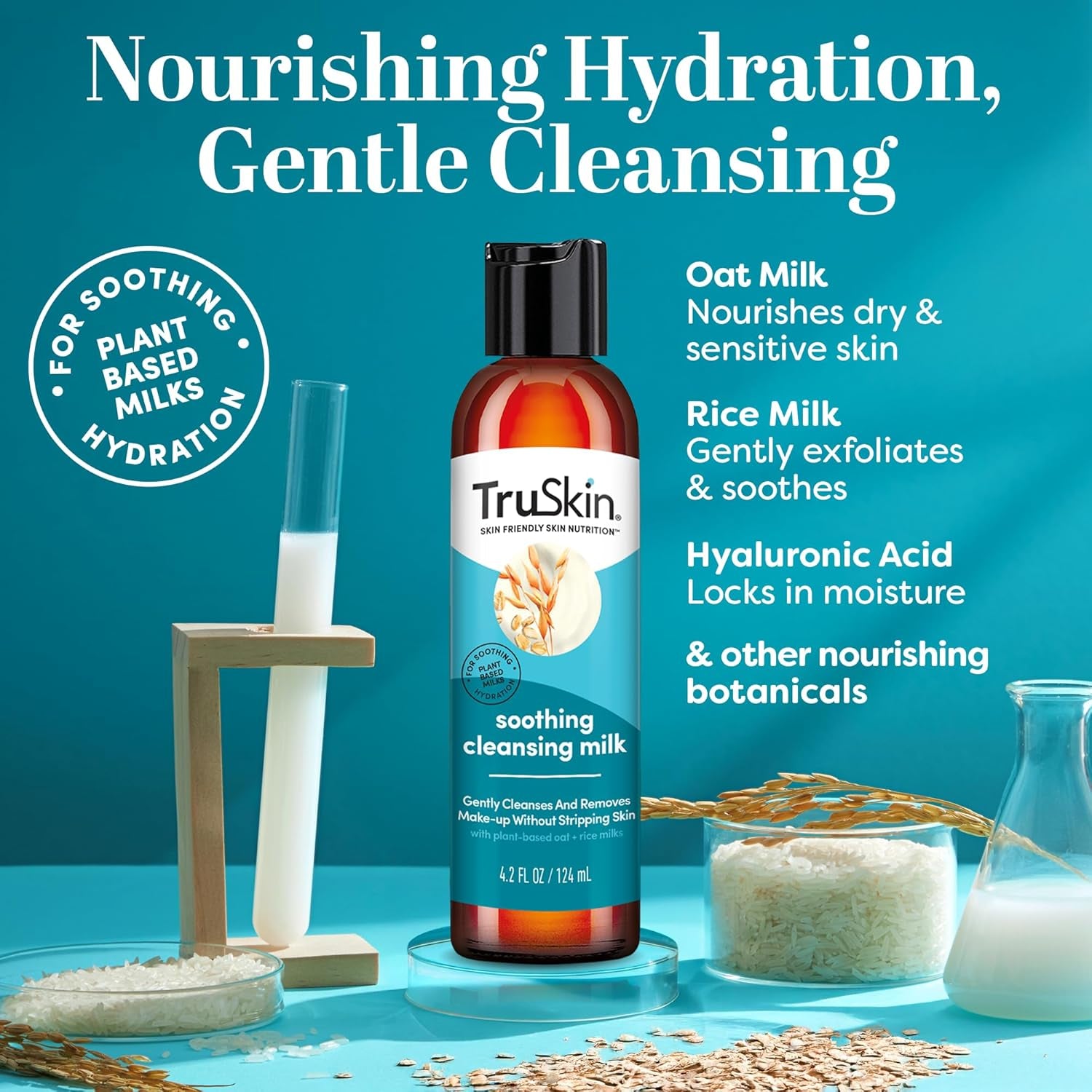 Soothing Cleansing Milk for Face – Gentle Facial Cleanser for Sensitive Skin with Plant-Based Rice & Oat Milk plus Hyaluronic Acid - Gently Removes Make-Up without Stripping Skin, 4.2 Fl Oz - Everbeaut