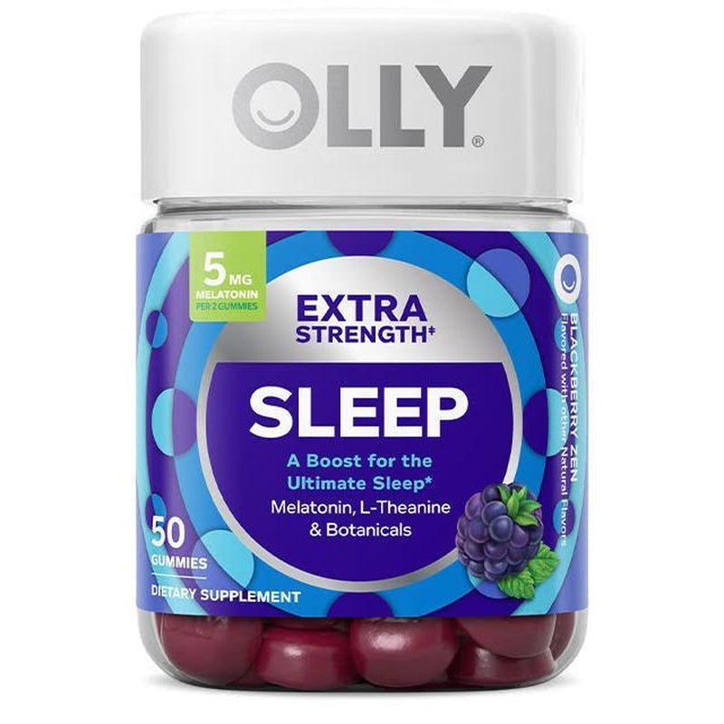 OLLY Extra Strength Sleep Gummy, 5 Mg Melatonin, L-Theanine, Chamomile, Lemon Balm, Sleep Aid, Blackberry - 50 Count