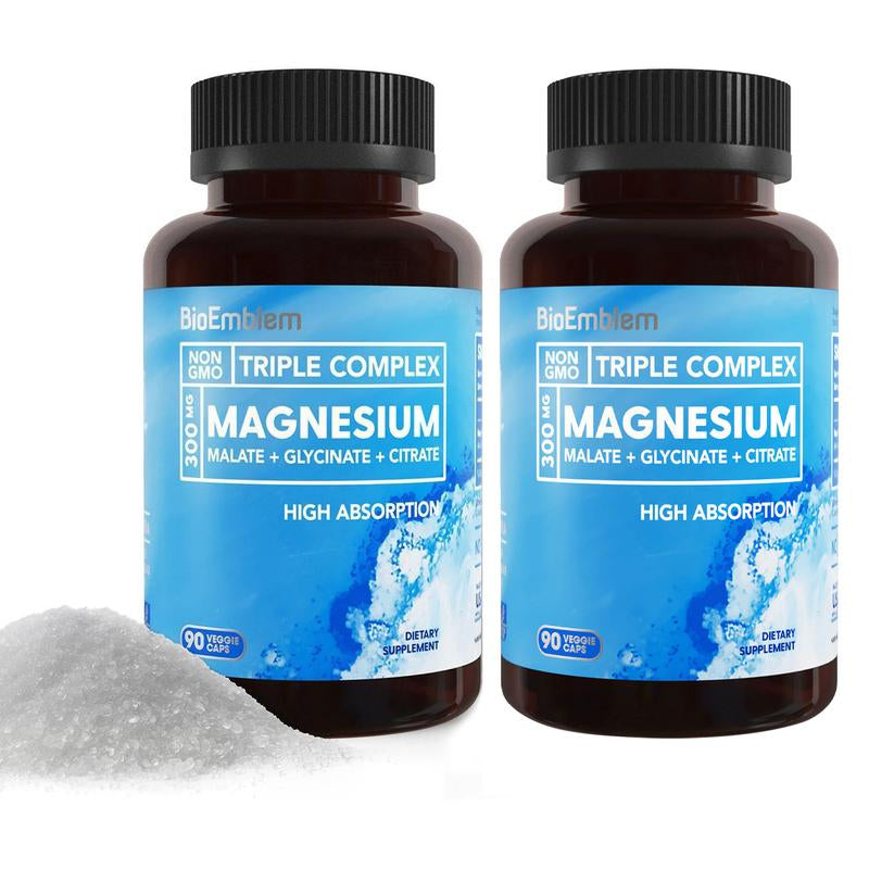 Bioemblem Triple Magnesium Complex | 300Mg of Magnesium Glycinate, Malate, & Citrate for Muscles, Nerves, & Energy