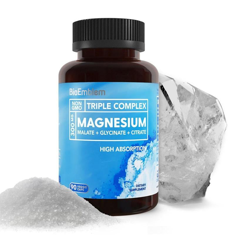 Bioemblem Triple Magnesium Complex | 300Mg of Magnesium Glycinate, Malate, & Citrate for Muscles, Nerves, & Energy
