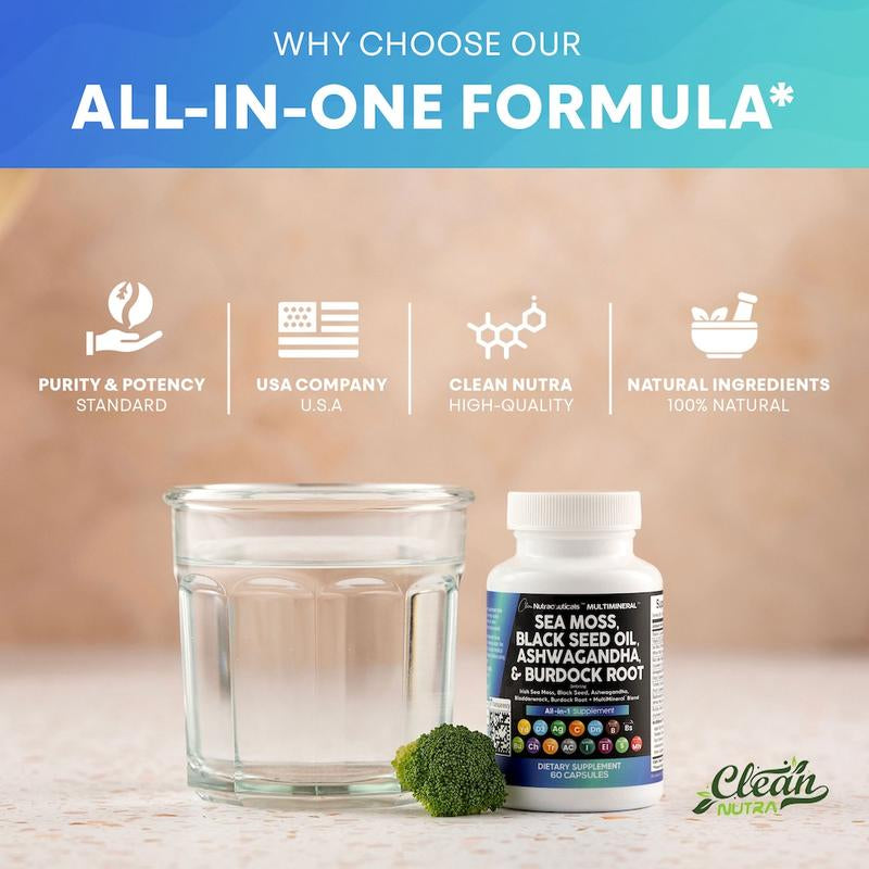 Live Only Vegan Sea Moss, Ashwagandha & Black Seed Oil Multimineral Supplement for Energy & Thyroid Health - Everbeaut