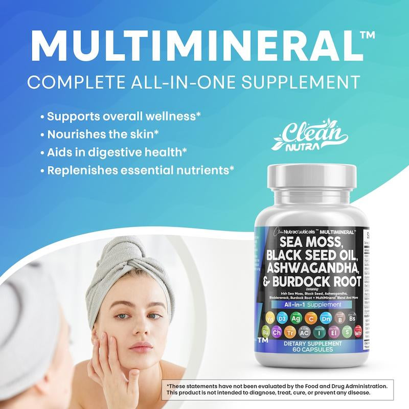Live Only Vegan Sea Moss, Ashwagandha & Black Seed Oil Multimineral Supplement for Energy & Thyroid Health - Everbeaut