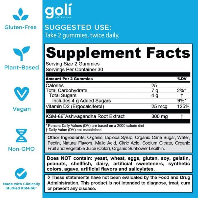 Ashwagandha + Vitamin D Gummies – Vegan Stress Relief, Mood, Energy & Immunity Support | Non - GMO, Gluten - Free - Everbeaut