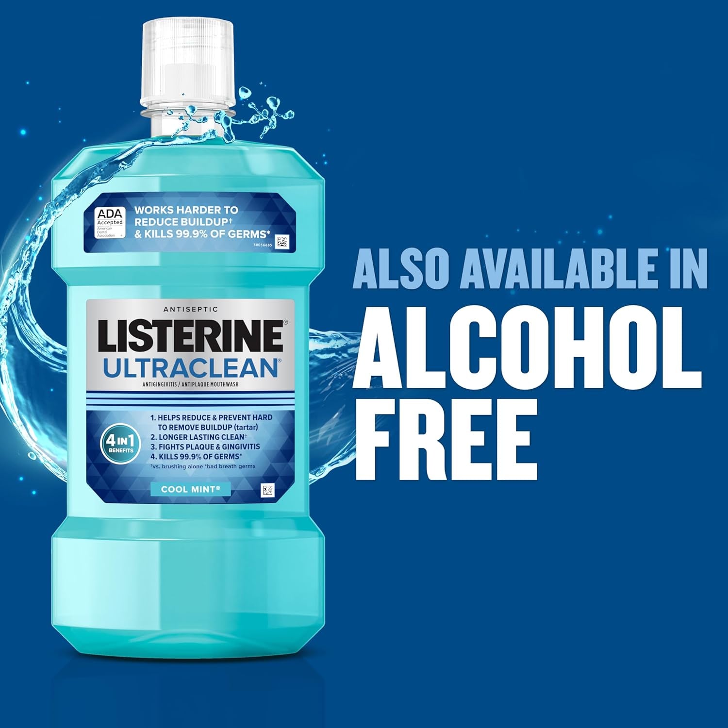 Ultraclean Oral Care Antiseptic Mouthwash, Everfresh Technology to Help Fight Bad Breath, Gingivitis, Plaque & Tartar, Ada-Accepted Tartar Control Oral Rinse, Cool Mint, 1 L
