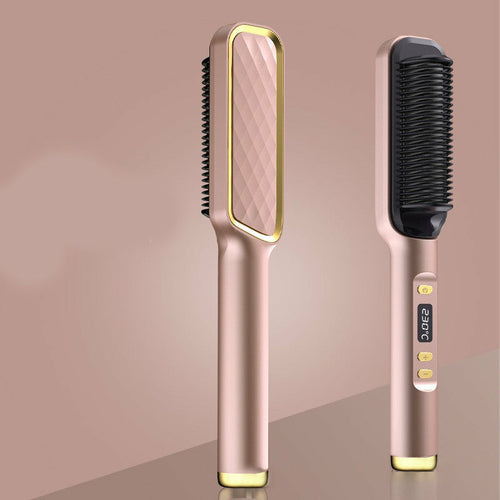 Hair Straightener Brush - Upgraded Ionic Plus Straightening Brush with Dense Bristles, 16 Temps, Dual Voltage | Ceramic Hot Comb for Women | Flat Iron for Thick Curly Hair - Everbeaut 