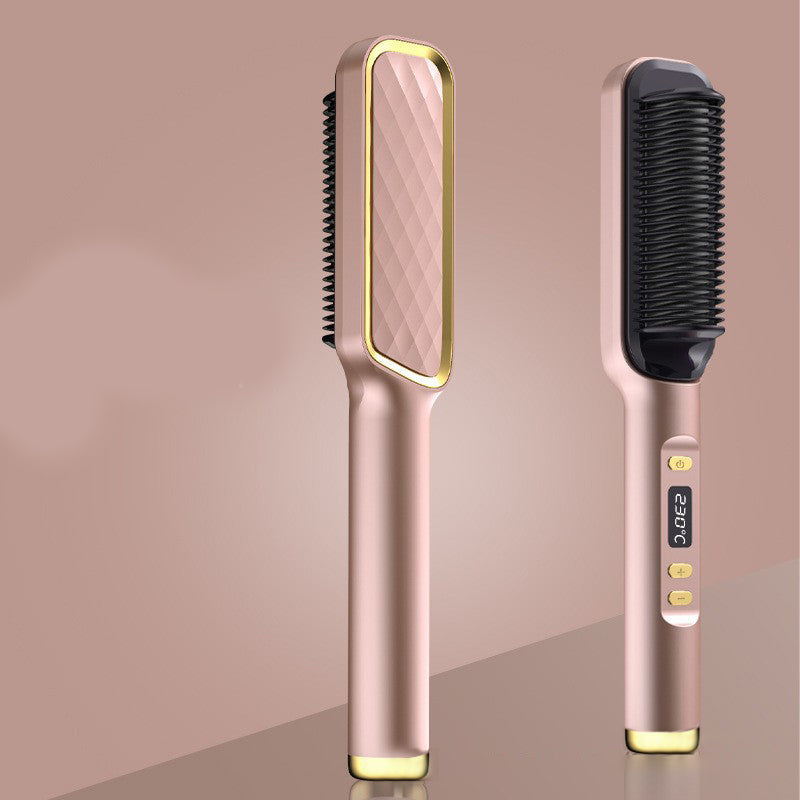 Hair Straightener Brush - Upgraded Ionic Plus Straightening Brush with Dense Bristles, 16 Temps, Dual Voltage | Ceramic Hot Comb for Women | Flat Iron for Thick Curly Hair - Everbeaut 