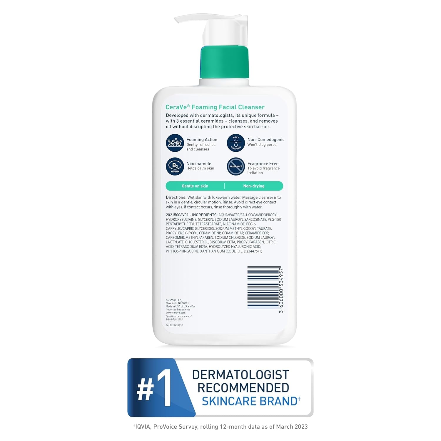 CeraVe Foaming Facial Cleanser – Oil - Free Face Wash with Hyaluronic Acid, Niacinamide & Ceramides for Oily Skin (19 fl oz) - Everbeaut