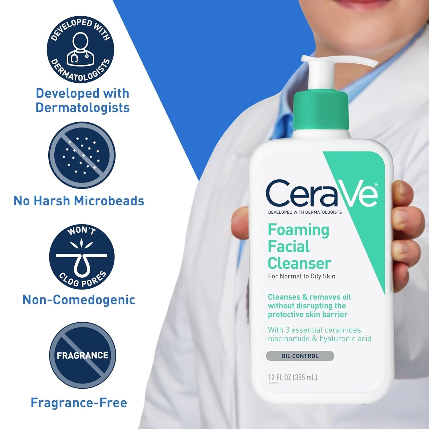 CeraVe Foaming Facial Cleanser – Oil - Free Face Wash with Hyaluronic Acid, Niacinamide & Ceramides for Oily Skin (19 fl oz) - Everbeaut