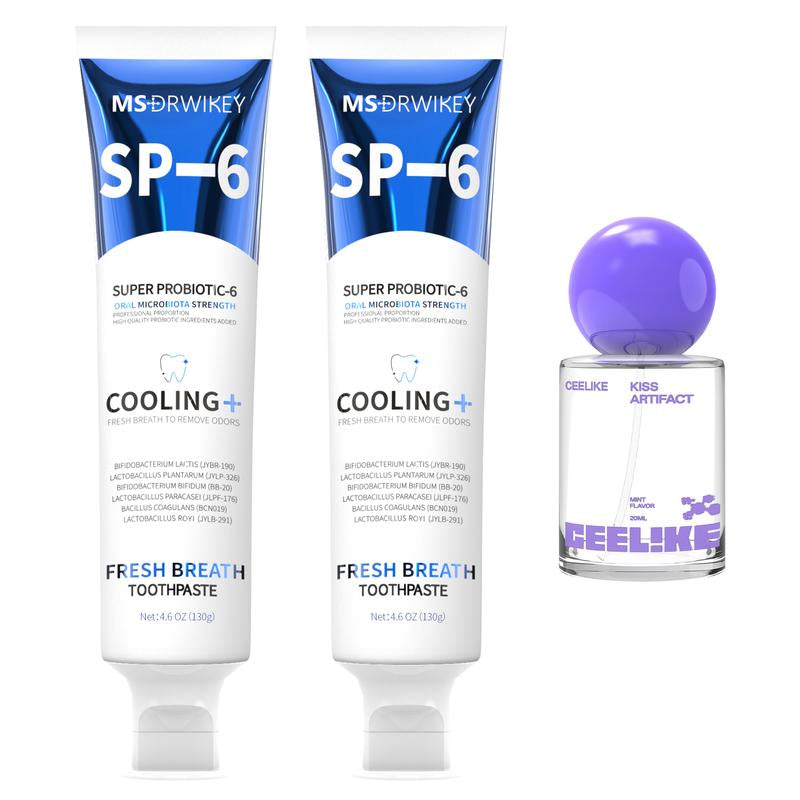 MSDRWIKEY Oral Care Set: 2 SP-6 Probiotic Toothpastes + 1 Probiotic Oral Spray | Complete Oral Health and Long-Lasting Fresh Breath - Everbeaut