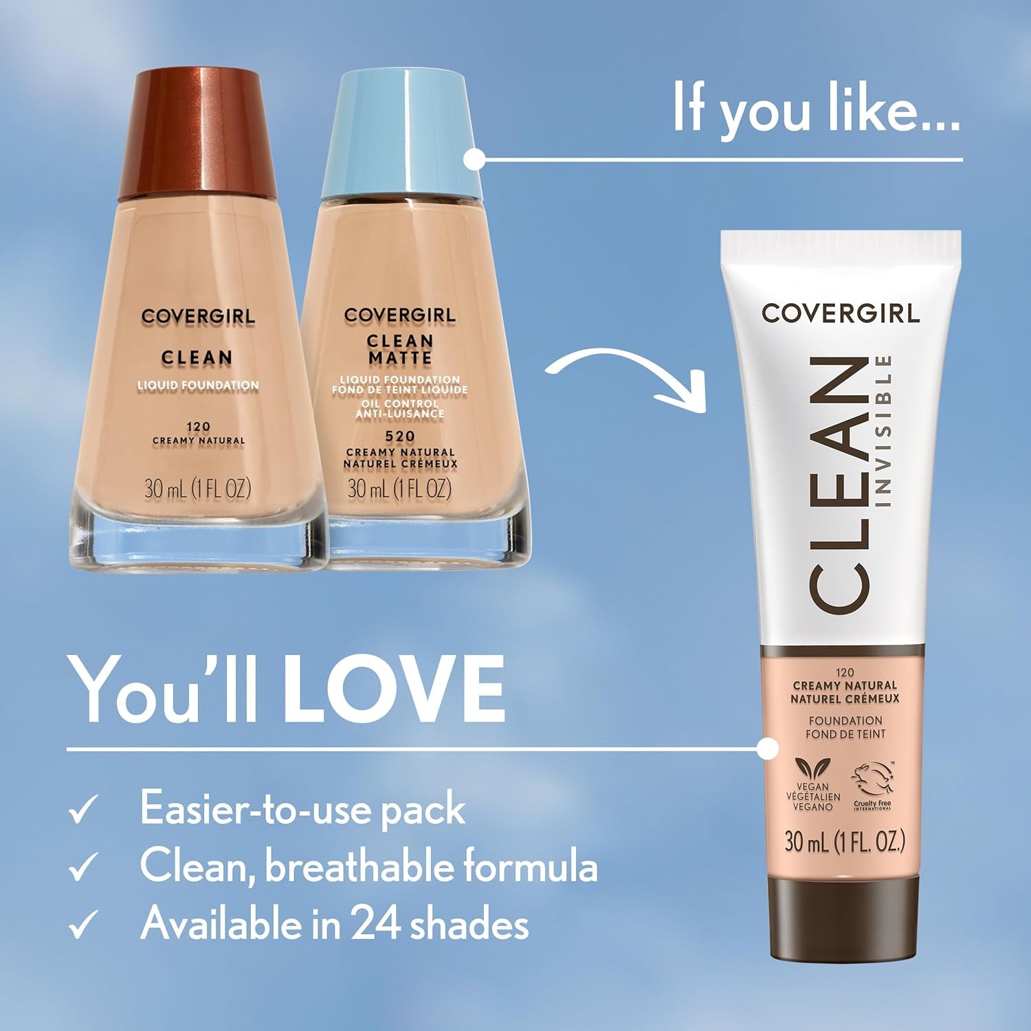 Clean Makeup Foundation Creamy Natural 120, 1 Oz - Everbeaut