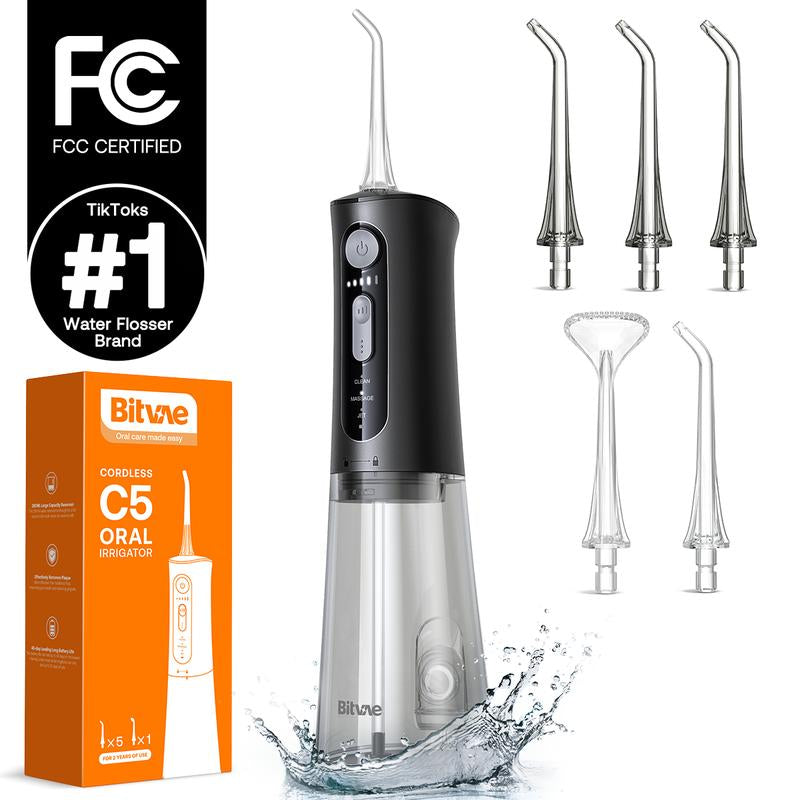 Bitvae C5/C6 Water Flosser for Teeth - Cordless Portable Oral Irrigator, Powerful and Rechargeable, IPX7 Waterproof for Brace Care - Dental Kit