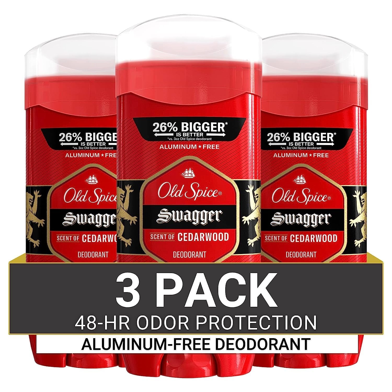 Aluminum Free Deodorant for Men, 24/7 Odor Protection, 24/7 Freshness & Lasting Scent, Swagger with Cedarwood Scent, 3.8 Oz (Pack of 3)