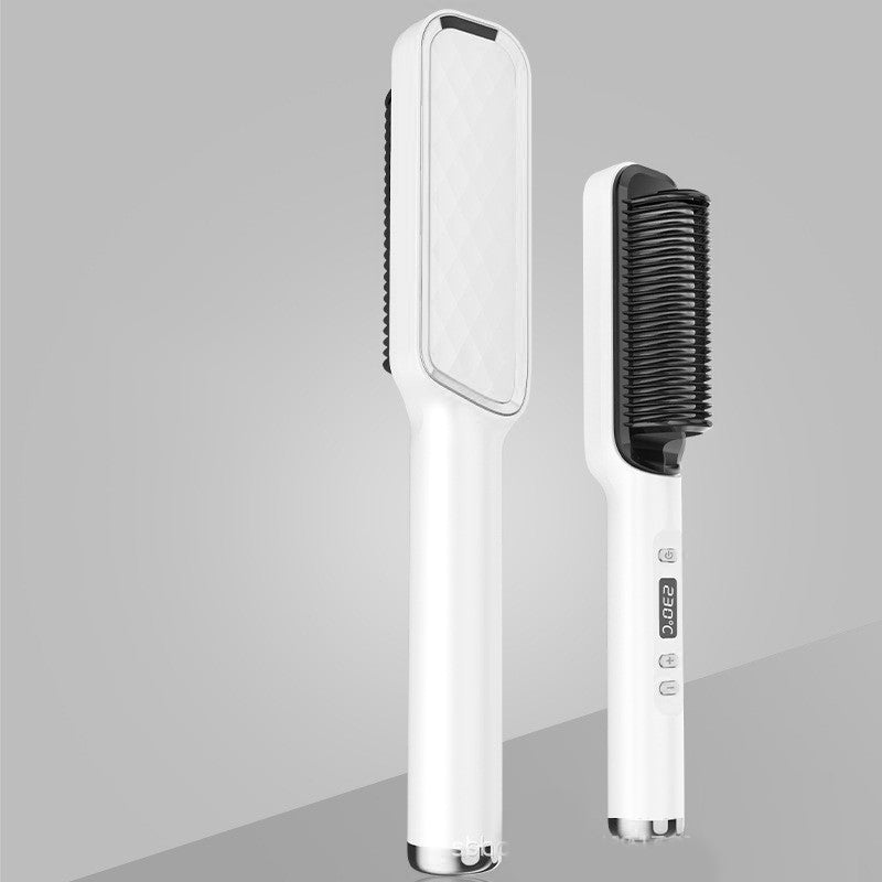 Hair Straightener Brush - Upgraded Ionic Plus Straightening Brush with Dense Bristles, 16 Temps, Dual Voltage | Ceramic Hot Comb for Women | Flat Iron for Thick Curly Hair - Everbeaut 