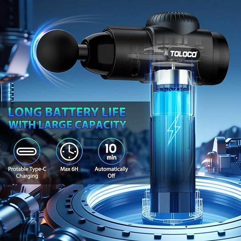 TOLOCO Massage Gun, Muscle Deep Tissue Massage Gun, Percussion Massage Gun with 10 Replacement Heads.