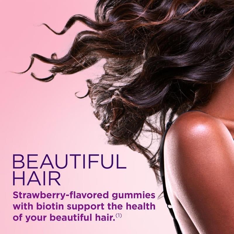 Hair, Skin & Nails Gummies with Biotin (2,500 mcg) + Vitamins C & E – Strawberry Beauty Support Supplement - Everbeaut