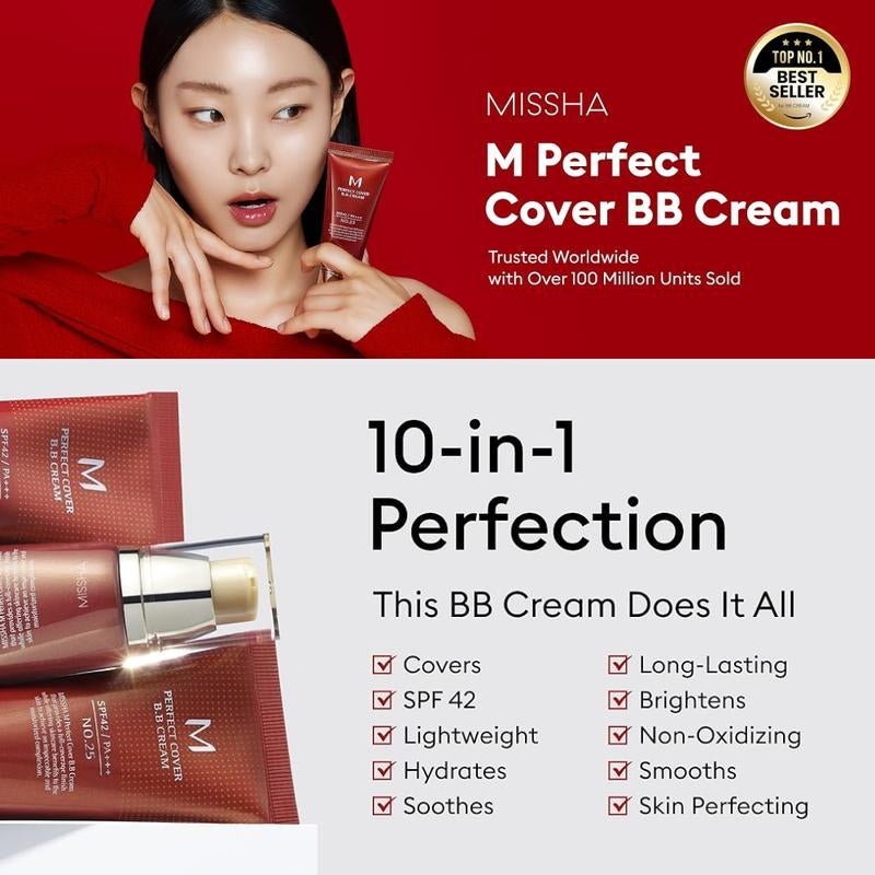 MISSHA M Perfect Cover BB Cream SPF 42 PA+++ – Full - Coverage Korean BB Foundation with Anti - Aging & Brightening - Everbeaut
