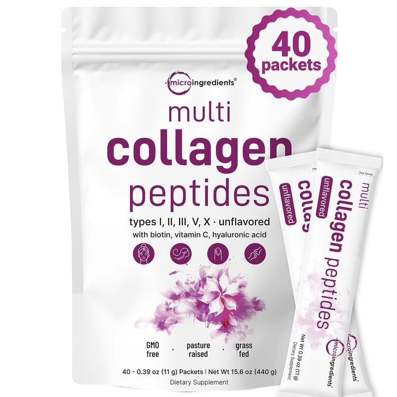 Multi - Collagen Peptides Powder – Types I, II, III, V & X with Biotin, Hyaluronic Acid & Vitamin C - Everbeaut