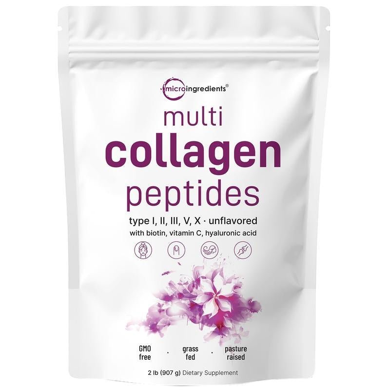 Multi - Collagen Peptides Powder – Types I, II, III, V & X with Biotin, Hyaluronic Acid & Vitamin C - Everbeaut