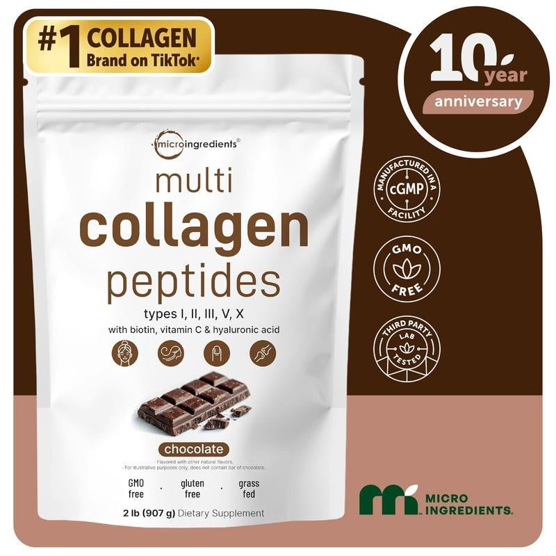 Multi - Collagen Peptides Powder – Types I, II, III, V & X with Biotin, Hyaluronic Acid & Vitamin C - Everbeaut