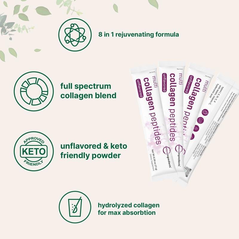 Multi - Collagen Peptides Powder – Types I, II, III, V & X with Biotin, Hyaluronic Acid & Vitamin C - Everbeaut