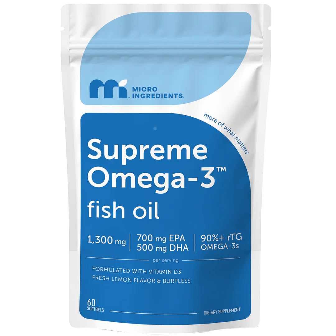 Supreme Omega-3 Fish Oil with Ultra High EPA & DHA + Vitamin D3 | Micro Ingredients Burpless Softgels, Wild-Caught Deep-Sea Fish, Lemon Flavor (60 Ct)